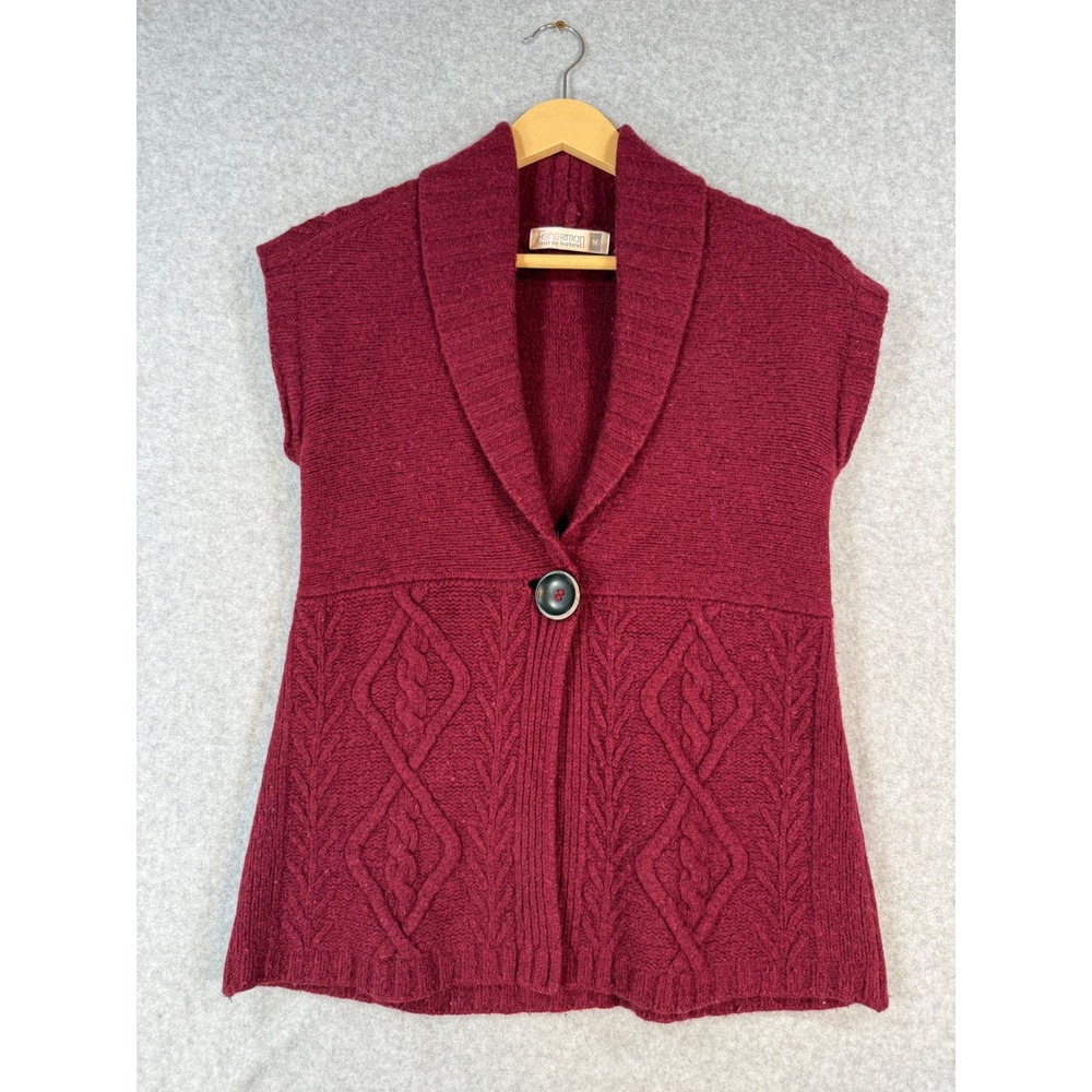 Fisherman Out of Ireland M Vest Burgundy Cable Knit Wool Cashmere Shawl Collar